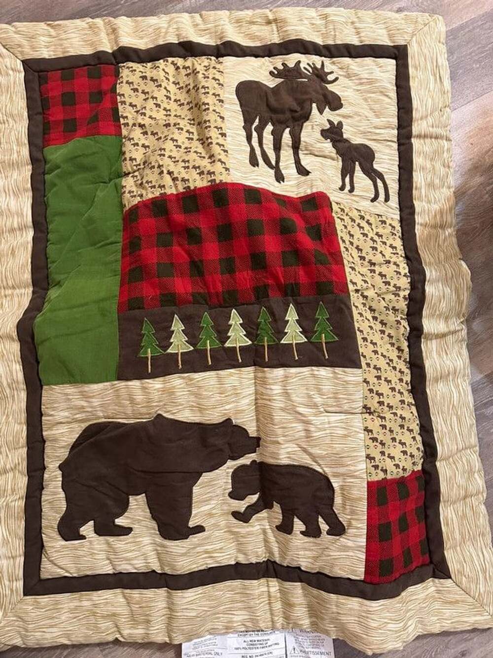 Trend Lab Woodland Moose Bear Crib Bedding Set Quilt Buffalo Plaid